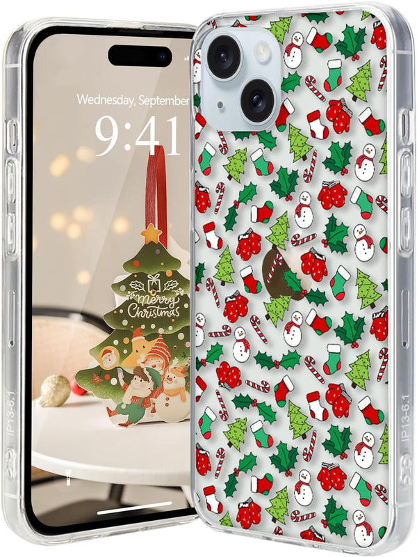 Lafunda Cute Clear Glitter Xmas Snowflake Series Protective Phone Case for iPhone 15 for Women Girls Kids Men (Tree)