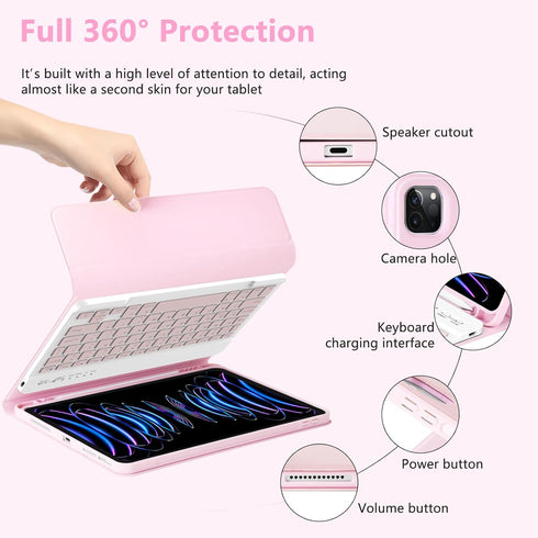 MMK Keyboard Case for iPad Pro 11 inch 4th/3rd Gen, iPad Air 5th/4th 10.9 inch & iPad Air 11 inch (M2) 2024, Pink