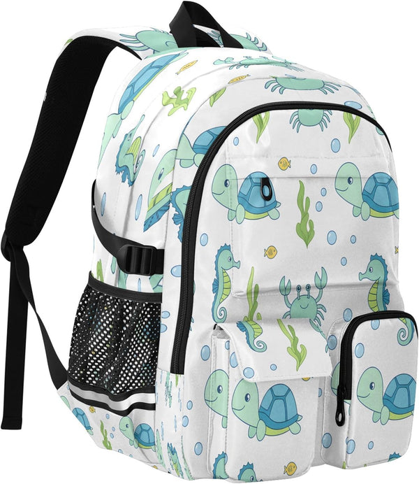 Bolaz Turtle Seahorse Crab Travel Backpack 14 Inch Laptop Computer Bag Sturdy School