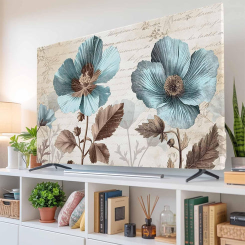 Yukro 32 Inch, 28"x16" Rustic Blue Indoor TV Dust Cover, Broccoli Flower Leaf Farmhouse Vintage Brown Elastic TV