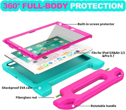 YH YIHE 9.7 Inch 9.7 6th/5th 2018/2017, 2/1& 9.7, YIHE Kids Case for iPad with Screen Protector, Shockproof Handle
