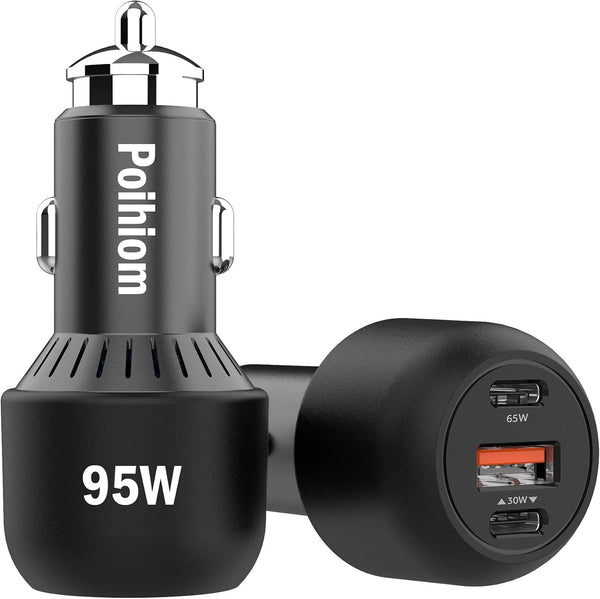 95W 3 Port USB C Fast Car Charger, 65W 30W PPS PD Type C Adapter for iPhone 15 14 Pro Max, Samsung S21 S10 Note10/20
