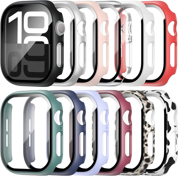 12 Pack Case with Tempered Glass Screen Protector for Apple Watch Series 10 42mm, Full Matte Leopard PC Cover