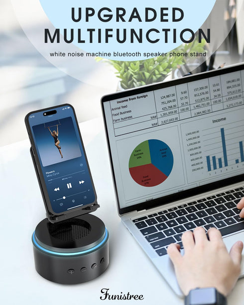 Detachable Cell Phone Stand with Wireless Bluetooth Speaker, White Noise Sound Machine, Gifts for Men Dad Husband