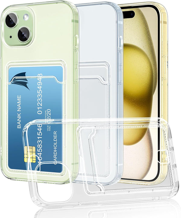 iPhone 15 Plus Compatible Clear Phone Case with Card Holder, Shockproof Slim Cover, Transparent