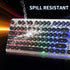 Typewriter Style Gaming Keyboard with Metal Panel, Rainbow LED Backlit, Round Keys, Light Up USB Wired Retro 104 Keys
