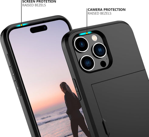 Nvollnoe iPhone 15 Pro Max Case with Card Holder, Heavy Duty Protective Dual Layer Shockproof Slim Wallet Phone Cover