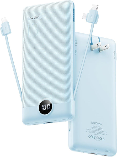 VRURC Portable Charger with Wall Plug, 10000mAh Power Bank, 22.5W Fast Charging, Slim Compact Battery Pack