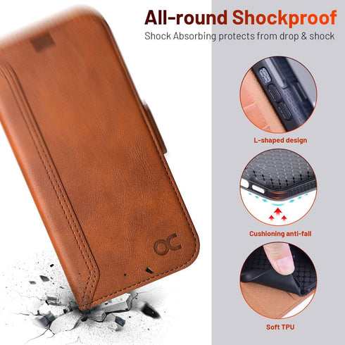 OCASE Retro Series Compatible with iPhone 12 Pro Case, Wallet Case with Card Slots, RFID Blocking, Brown