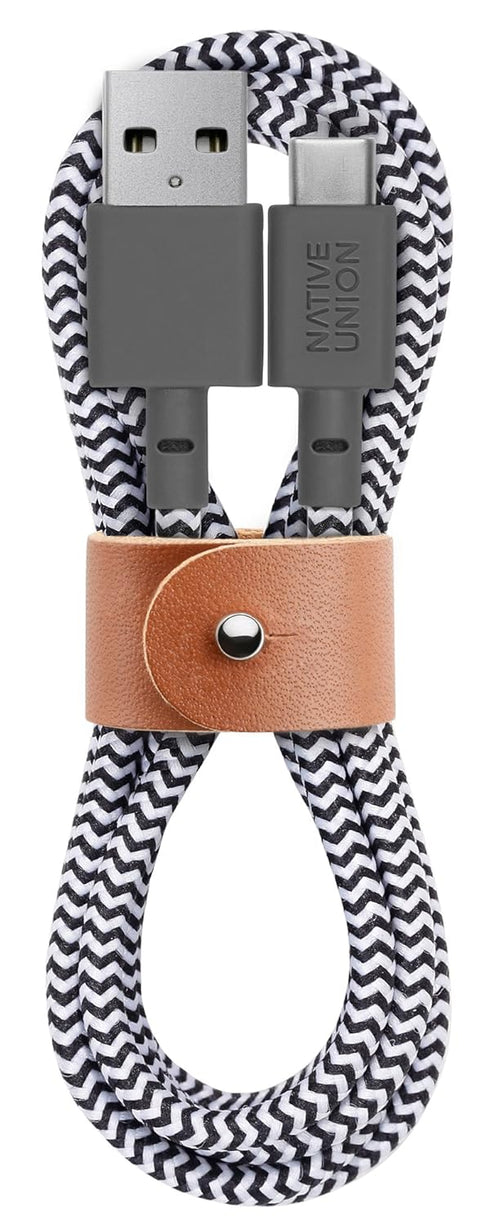 Native Union Belt Cable USB-C to USB-A, 4ft Ultra-Strong Charging Cable with Leather Strap for iPhone 15, Samsung Galaxy