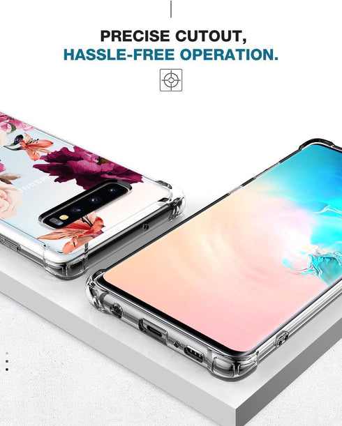 KIOMY Clear Case for Samsung Galaxy S10+ / S10 Plus, Shockproof Bumper Protective Phone Cover with Red Flower Design