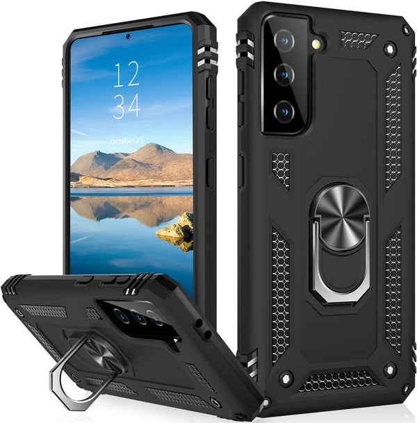 IKAZZ for Galaxy S21 Plus Case, Military Grade Shockproof Heavy Duty with Magnetic Kickstand, Black