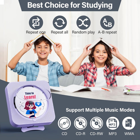 Portable CD Player with Bluetooth, Desktop CD Player with Speakers, Remote Control, LED Display, Supports CD/FM Radio