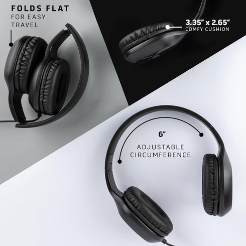 Sonitum Kids Headphones, 5-Pack, On-Ear, Adjustable, Cushioned, 3.5mm Wired, Black