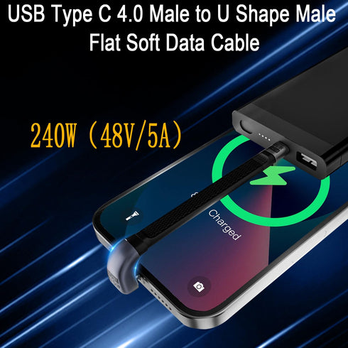 QIANRENON 240W USB4.0 C PD Fast Charging Cable, 40Gbps Type C U Angle Short Cable for Phone Thunderbolt 3/4, 13cm/5.1in
