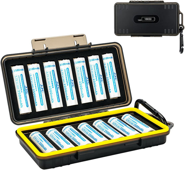 14 Slots 18650 Battery Case with Carabiner, Water-Resistant and Shockproof Storage Organizer for 14 x 18650 Batteries