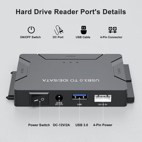 FEMORO Hard Drive Reader IDE SATA to USB 3.0 Adapter, External Data Recovery Converter Kit for IDE Drive and SATA