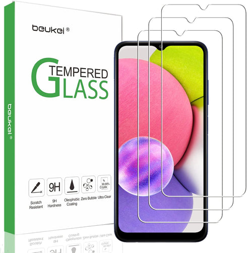 beukei 3 Pack Tempered Glass Screen Protector for Samsung Galaxy A03s/A03 Core, Touch Sensitive, Case Friendly, 9H