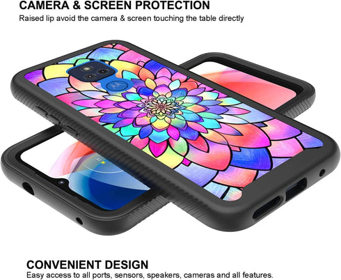 Case for Moto G Play (2021), Cute Shockproof Dual Layer Armor Protective Cover, 6.5", Rainbow Flowers