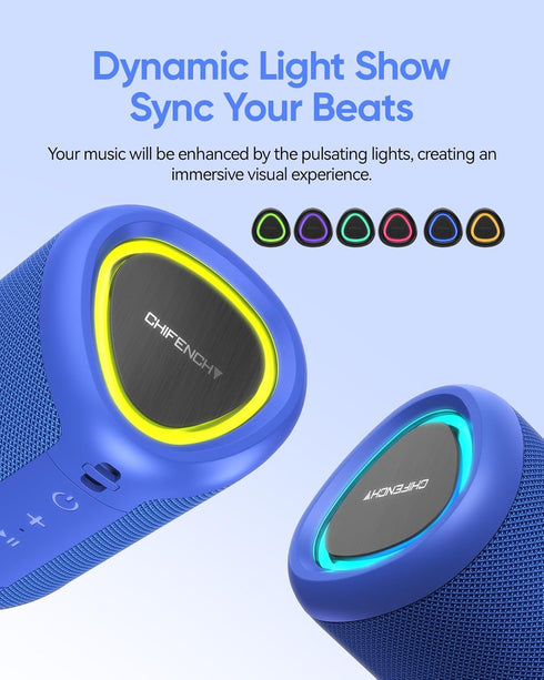 Portable Bluetooth Speaker with Lights, Crystal Clear Sound, IPX5 Waterproof, All Day Playtime, Bluetooth 5.3, TWS