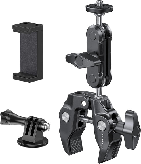 ATUMTEK Super Camera Clamp Mount with 1/4" and 3/8" Threads, Dual Ballhead Magic