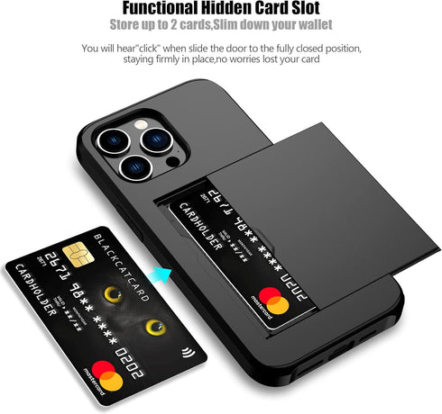 Nvollnoe for iPhone 14 Pro Max Case with Card Holder Heavy Duty Protective Dual Layer Shockproof Hidden Card Slot Slim Wallet Case for iPhone 14 Pro Max for Women&Men(Black)