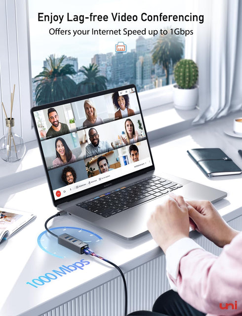 uni USB-C to Ethernet Adapter, USB C Hub with RJ45 1000 Gigabit Ethernet, Compatible with MacBook Pro/Air