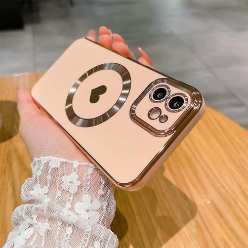 UEEBAI 11 6.1 inch, Magnetic Case for iPhone Cute Plating Love Hearts Pattern Case Compatible with MagSafe Charger Soft