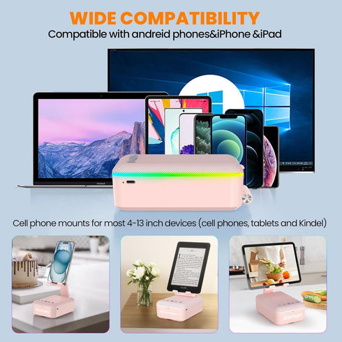JTEMAN Gifts for Men Women, Cell Phone Stand with Bluetooth Speaker and LED Light, Unique Birthday Gifts for Dad, Mom