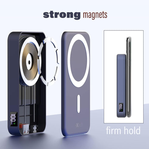 IXTECH Portable Power Bank 10,000mAh, Magnetic Phone Charger with Mag-Safe Compatibility, 15W Fast Wireless Charging,