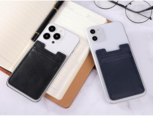 Phone Wallet Stick on, 2Pack Phone Card Holder for Back of Phone Case, Leather Credit Card Holder for Cell Phone Sticky