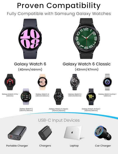 Compatible with Samsung Watch Charger,USB C Charge for Samsung Galaxy Watch 6/6 Classic Fast Replacement Samsung Galaxy Watch/5/5 Pro/4/4 Classic/3/Active 2/Active Smart Watch Charger Cable