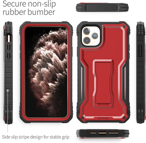 ExoGuard Rubber Shockproof Case for iPhone 11 Pro Max, Full-Body Cover with Built-in Screen Protector and Kickstand
