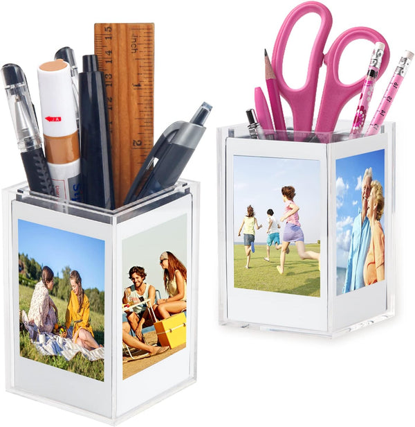 Rekeen Instax Mini Frames and Holder, Displays 4 Instant 54 mm x 86 mm Photos, Clear Acrylic Picture Box, Vase or Pen