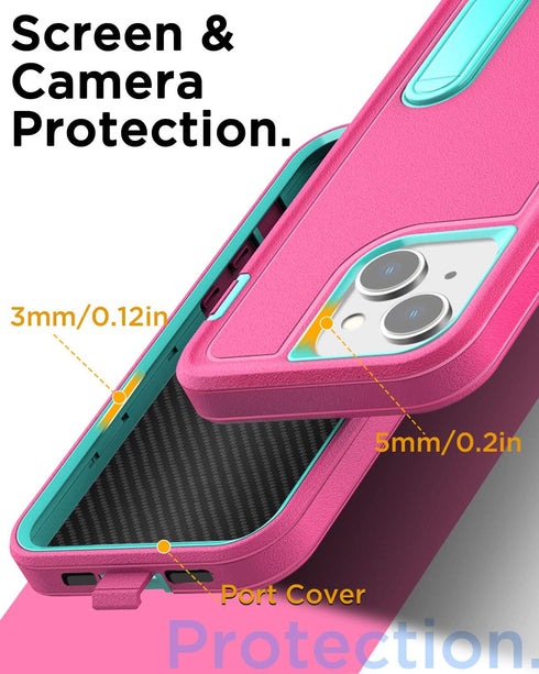 AICase iPhone 14 Heavy Duty Case with Kickstand, Glass Screen Protector & Camera Lens, Rugged Shockproof Protection.