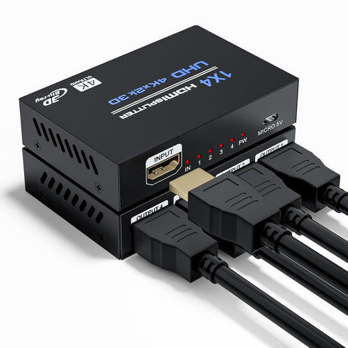 BolAAzuL 4K 1X4 1 4 2ft 3D 1080P 1 4 HDMI Splitter in Out with HDMI Cable Mirror/Duplicate Only, Powered, for Copy