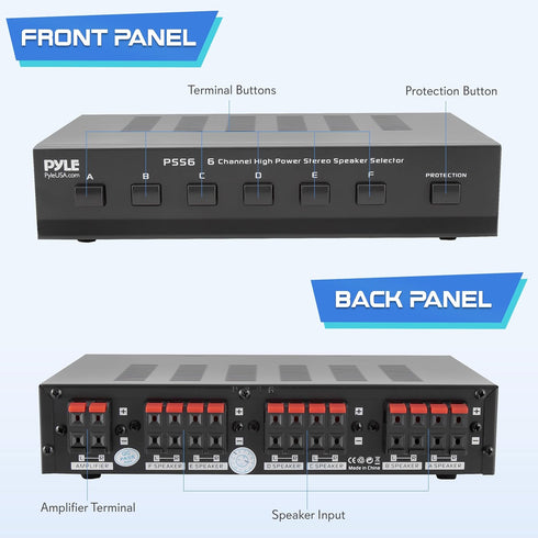 Pyle Home 6 Zone Channel Speaker Switch Selector Box, Hub for Multi-Channel High Powered Stereo Amplifier, 6 Pairs of