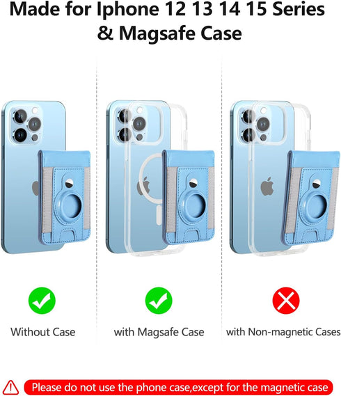MagSafe Wallet with AirTag Holder, Magnetic Phone Wallet for iPhone 16/15/14/13/12 Series, 9 Card Holder, Light Sky Blue