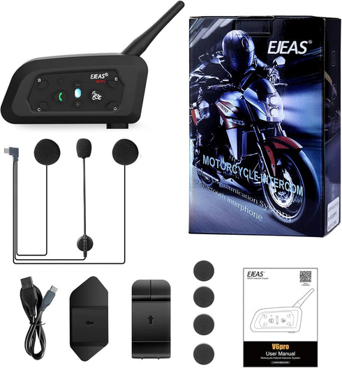EJEAS V6 Motorcycle Bluetooth Headset, 2 Riders, 1200M Intercom Communication System with Noise Reduction