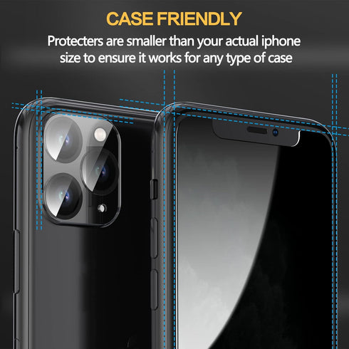 2 Pack Privacy Screen Protector & Camera Lens Protector for iPhone 11 Pro 5.8", Anti-Spy Tempered Glass, Case Friendly