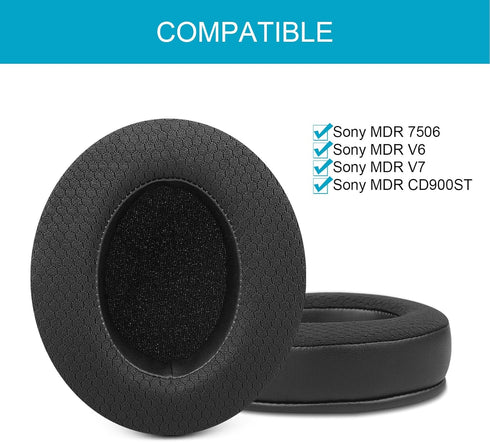 GVOEARS Replacement Ear Pads for Sony MDR 7506, Mesh Material Earpad Cushions for Sony MDR V6 / MDR V7 / MDR-CD900ST Headphones with Noise Isolation Memory Foam Protein Leather (Black)