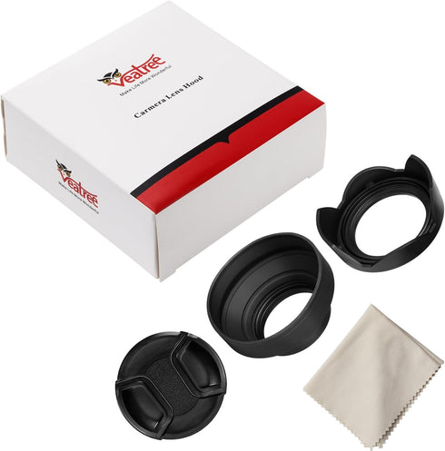 Veatree 67mm Lens Hood Set, Collapsible Rubber with Filter Thread, Reversible Tulip Flower Hood, Center Pinch Cap &