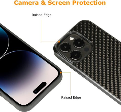 molzar Grip Series Case for iPhone 14 Pro, Real Weave Carbon Fiber, Built-in Metal Plate for Magnetic Mount