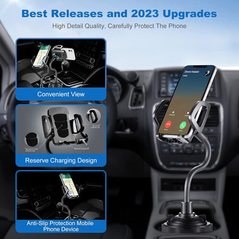 YUHENG Car Cup Holder Phone Mount with 360° Rotation Adjustable Gooseneck for All Smartphones