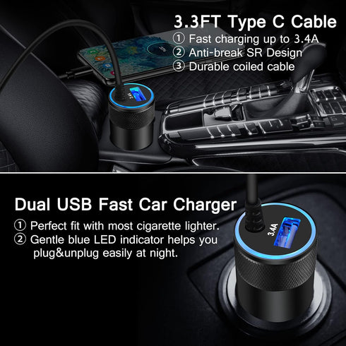Type C Fast Car Charger for Samsung Galaxy A55/A54/A15/A14/5G/A35/A13/S24/S23 Ultra/S23/S22 Ultra/S22/S21