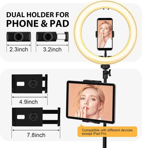 Ring Light with Stand and Phone Holder, 10'' LED Selfie Ring Light with Tripod for Video Recording and Makeup