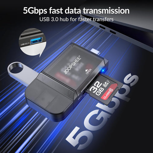 JOOPSHEE 3.0 SD Card Reader USB C,High-Speed Dual Slots USB Type C to Micro SD Card Adapter for MicroSD SDHC SDXC