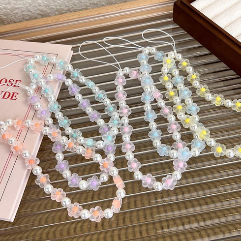 Meefisher 2 PCS Blue Bear Flower Beaded Mobile Phone Charms Lanyard Aesthetic Sweet Cute Phone Wrist Strap Anti-Lost