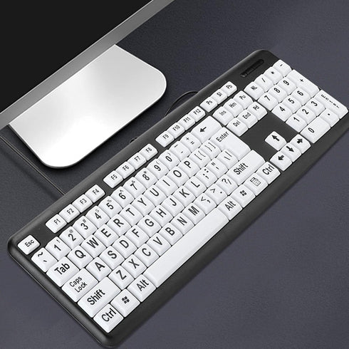 Large Print Computer Keyboard, 104 Keys USB Wired for Visually Impaired Individuals, Wired Keyboard for Seniors in Low