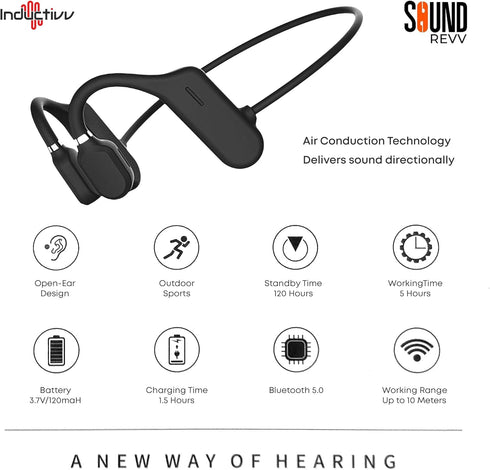 Sound Revv Bone Conduction Headphones, Wireless Bluetooth Running Earphones with Mic, IP56 Waterproof
